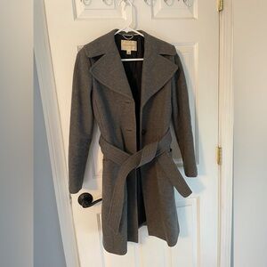 Grey wool button down jacket with belt